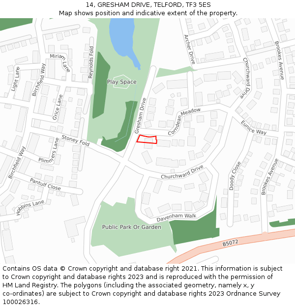 14, GRESHAM DRIVE, TELFORD, TF3 5ES: Location map and indicative extent of plot