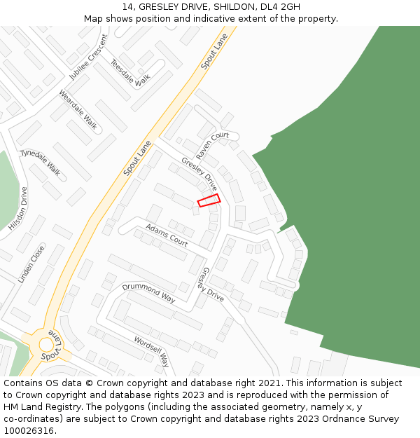 14, GRESLEY DRIVE, SHILDON, DL4 2GH: Location map and indicative extent of plot