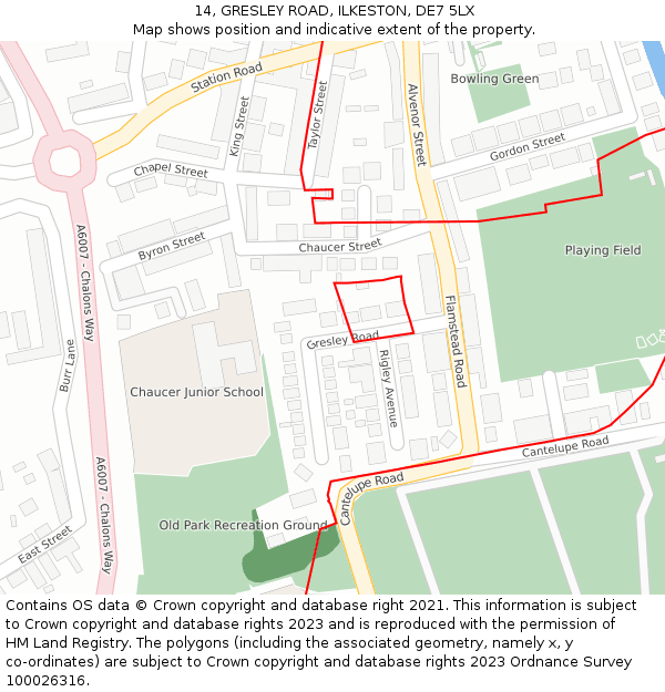 14, GRESLEY ROAD, ILKESTON, DE7 5LX: Location map and indicative extent of plot