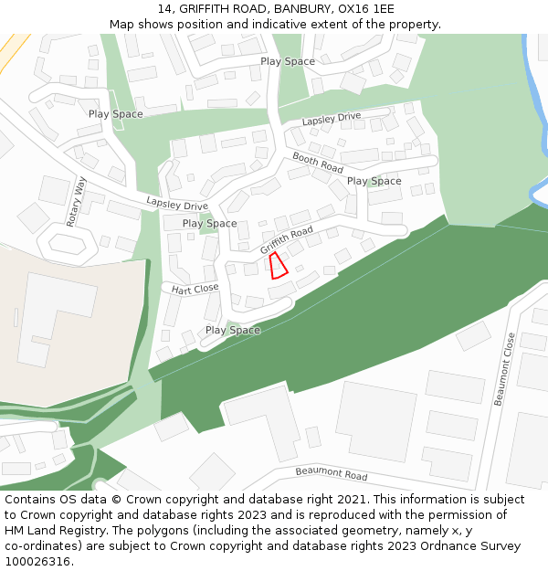 14, GRIFFITH ROAD, BANBURY, OX16 1EE: Location map and indicative extent of plot