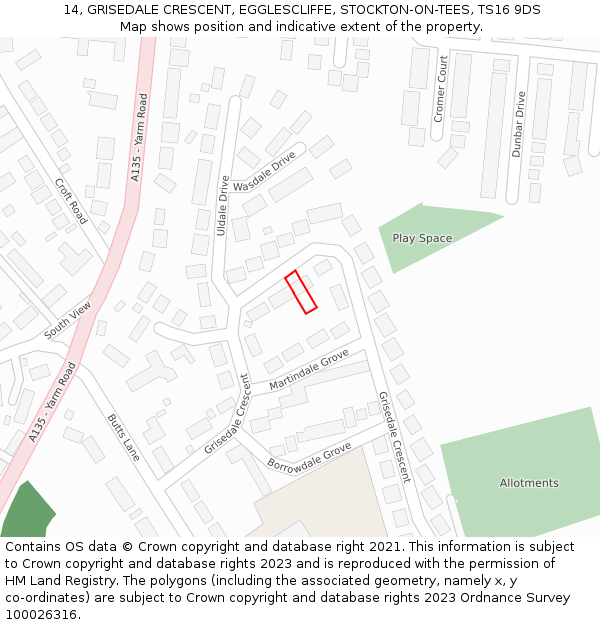 14, GRISEDALE CRESCENT, EGGLESCLIFFE, STOCKTON-ON-TEES, TS16 9DS: Location map and indicative extent of plot