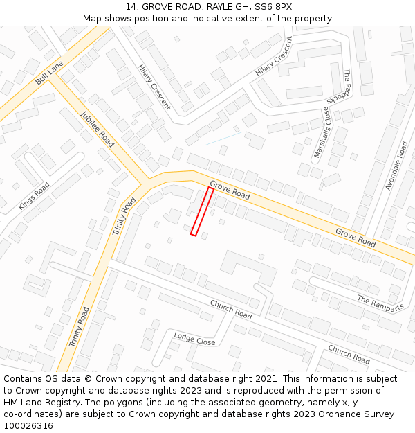 14, GROVE ROAD, RAYLEIGH, SS6 8PX: Location map and indicative extent of plot