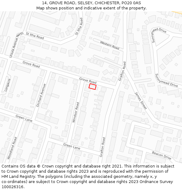 14, GROVE ROAD, SELSEY, CHICHESTER, PO20 0AS: Location map and indicative extent of plot