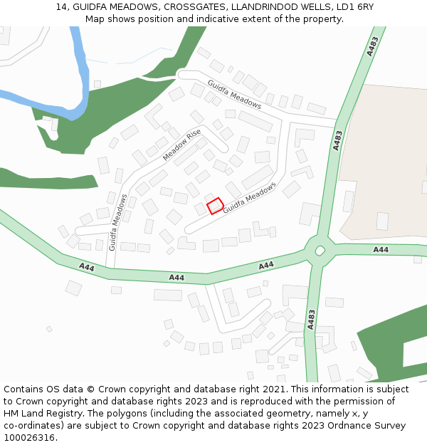 14, GUIDFA MEADOWS, CROSSGATES, LLANDRINDOD WELLS, LD1 6RY: Location map and indicative extent of plot