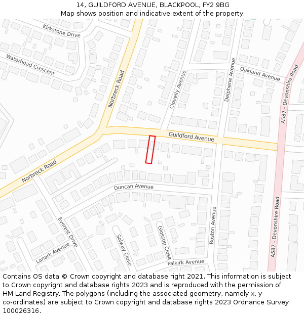 14, GUILDFORD AVENUE, BLACKPOOL, FY2 9BG: Location map and indicative extent of plot