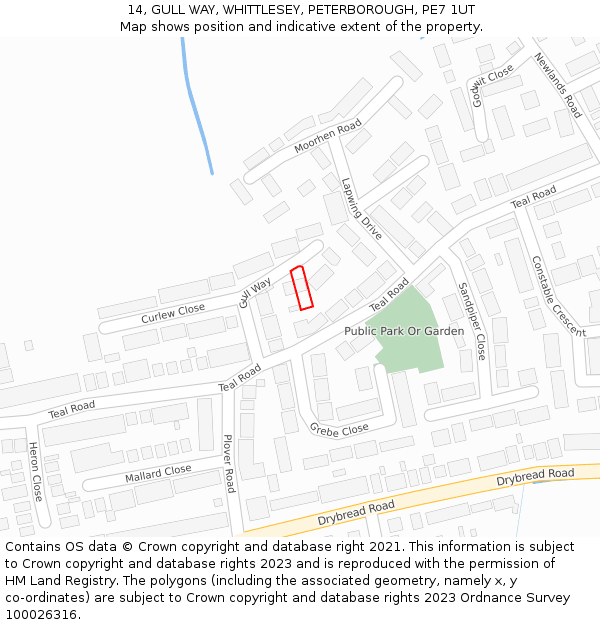 14, GULL WAY, WHITTLESEY, PETERBOROUGH, PE7 1UT: Location map and indicative extent of plot