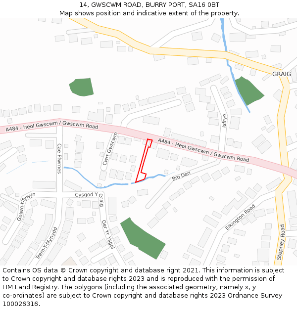 14, GWSCWM ROAD, BURRY PORT, SA16 0BT: Location map and indicative extent of plot