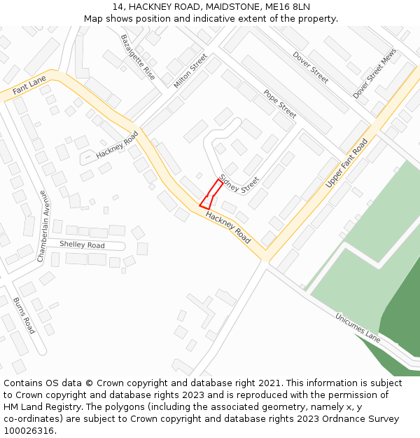 14, HACKNEY ROAD, MAIDSTONE, ME16 8LN: Location map and indicative extent of plot