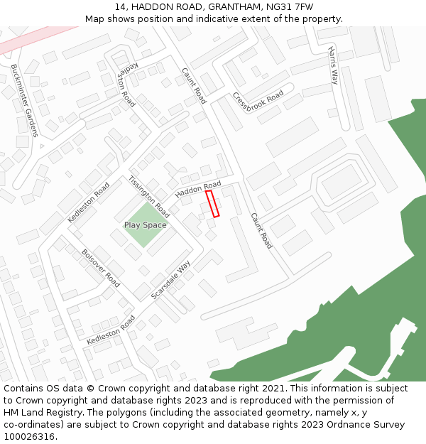 14, HADDON ROAD, GRANTHAM, NG31 7FW: Location map and indicative extent of plot