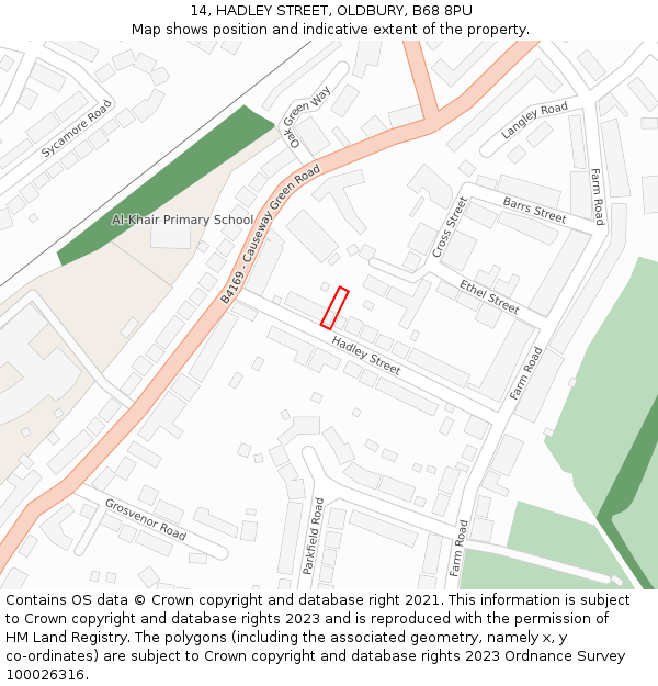 14, HADLEY STREET, OLDBURY, B68 8PU: Location map and indicative extent of plot