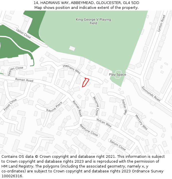 14, HADRIANS WAY, ABBEYMEAD, GLOUCESTER, GL4 5DD: Location map and indicative extent of plot