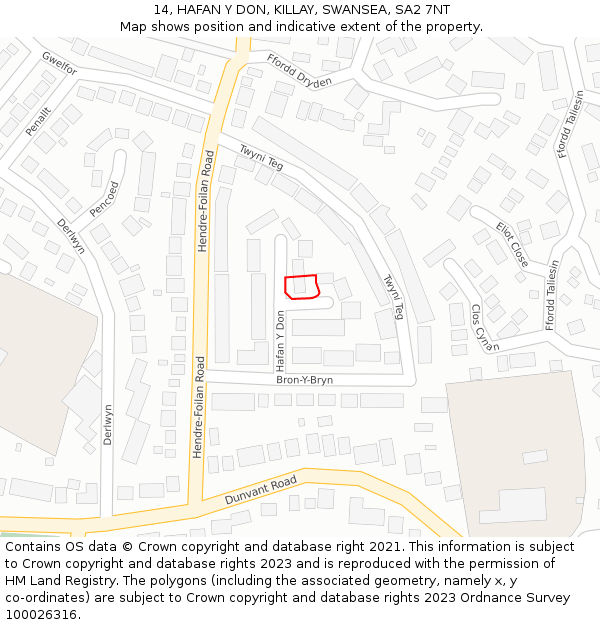 14, HAFAN Y DON, KILLAY, SWANSEA, SA2 7NT: Location map and indicative extent of plot