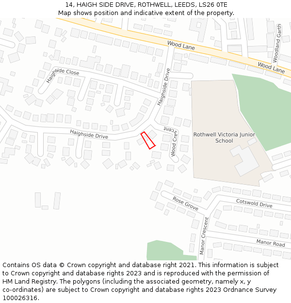 14, HAIGH SIDE DRIVE, ROTHWELL, LEEDS, LS26 0TE: Location map and indicative extent of plot