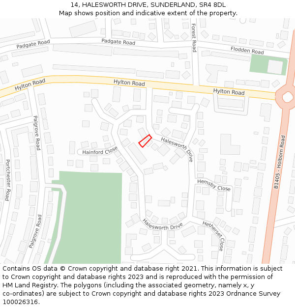 14, HALESWORTH DRIVE, SUNDERLAND, SR4 8DL: Location map and indicative extent of plot