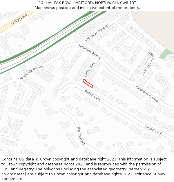 14, HALIFAX ROW, HARTFORD, NORTHWICH, CW8 1RT: Location map and indicative extent of plot