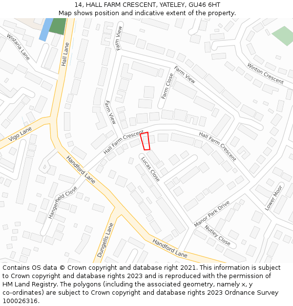 14, HALL FARM CRESCENT, YATELEY, GU46 6HT: Location map and indicative extent of plot
