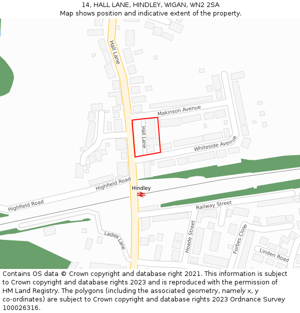 14, HALL LANE, HINDLEY, WIGAN, WN2 2SA: Location map and indicative extent of plot