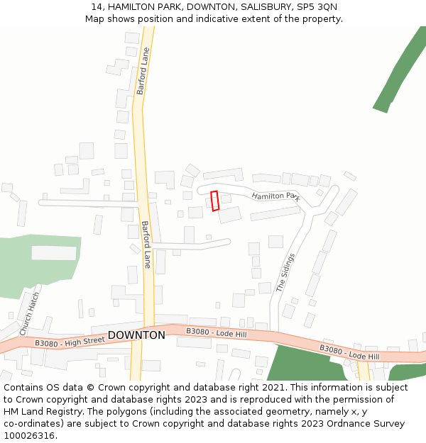 14, HAMILTON PARK, DOWNTON, SALISBURY, SP5 3QN: Location map and indicative extent of plot