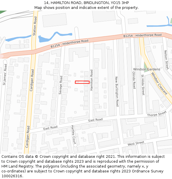 14, HAMILTON ROAD, BRIDLINGTON, YO15 3HP: Location map and indicative extent of plot