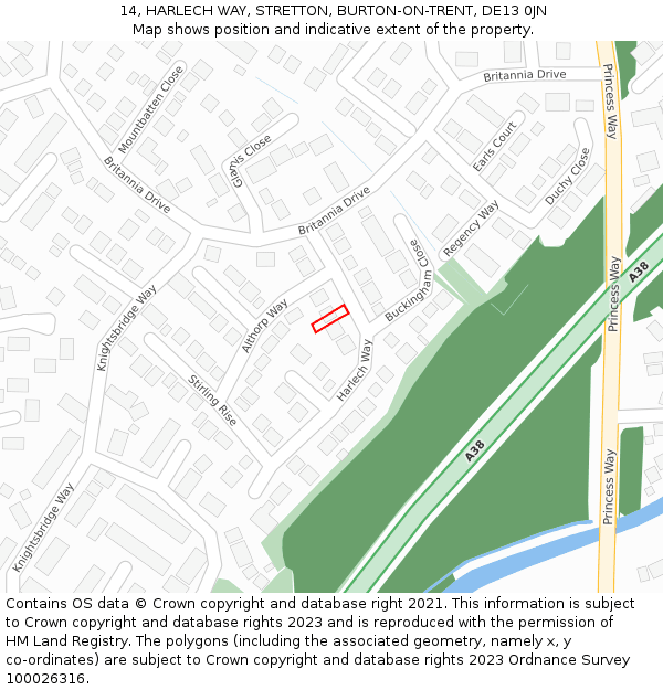 14, HARLECH WAY, STRETTON, BURTON-ON-TRENT, DE13 0JN: Location map and indicative extent of plot