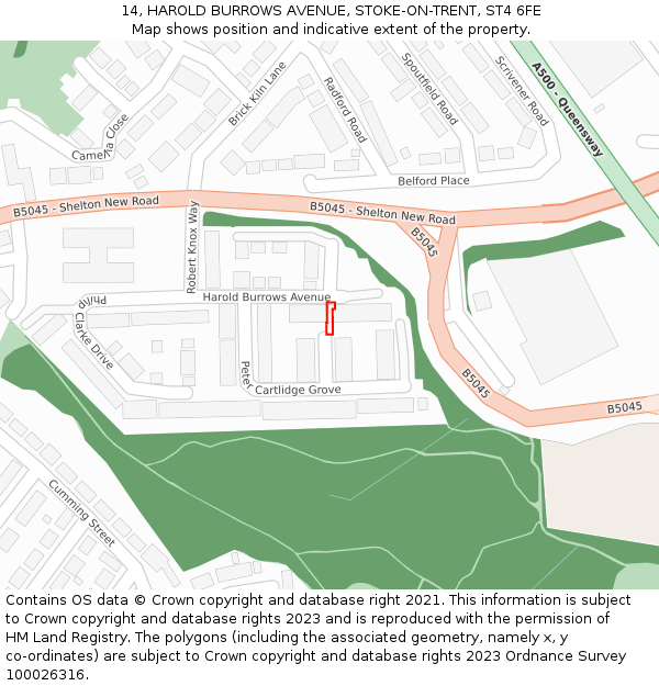 14, HAROLD BURROWS AVENUE, STOKE-ON-TRENT, ST4 6FE: Location map and indicative extent of plot