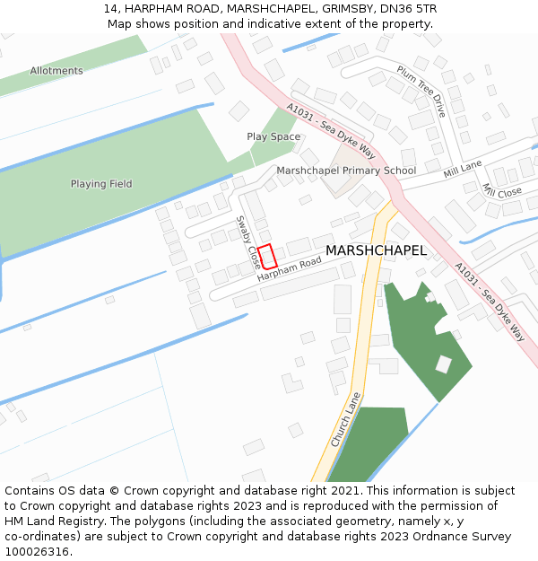 14, HARPHAM ROAD, MARSHCHAPEL, GRIMSBY, DN36 5TR: Location map and indicative extent of plot