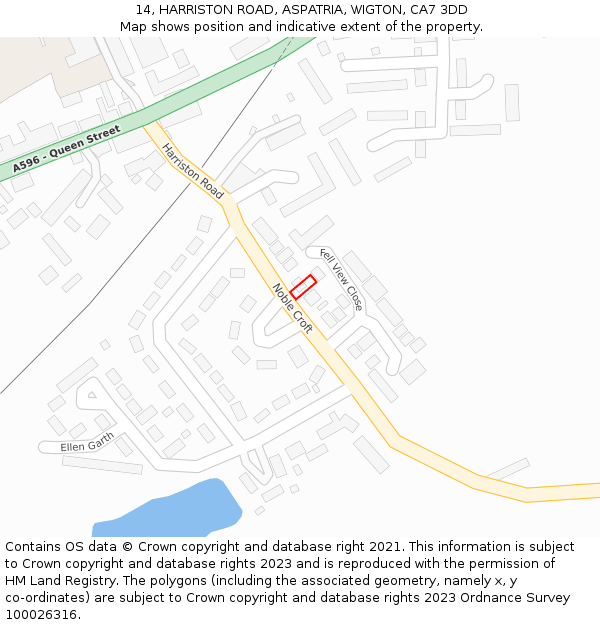 14, HARRISTON ROAD, ASPATRIA, WIGTON, CA7 3DD: Location map and indicative extent of plot