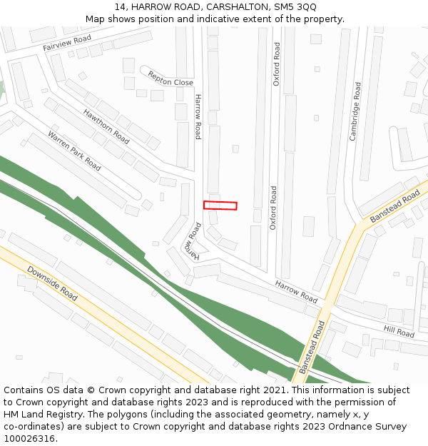 14, HARROW ROAD, CARSHALTON, SM5 3QQ: Location map and indicative extent of plot