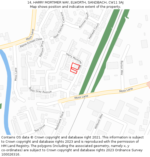 14, HARRY MORTIMER WAY, ELWORTH, SANDBACH, CW11 3AJ: Location map and indicative extent of plot