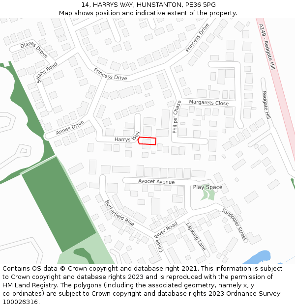 14, HARRYS WAY, HUNSTANTON, PE36 5PG: Location map and indicative extent of plot