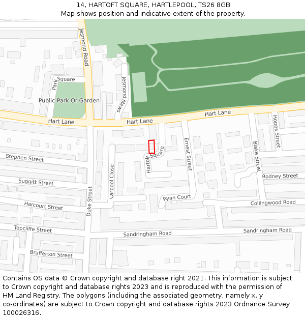 14, HARTOFT SQUARE, HARTLEPOOL, TS26 8GB: Location map and indicative extent of plot