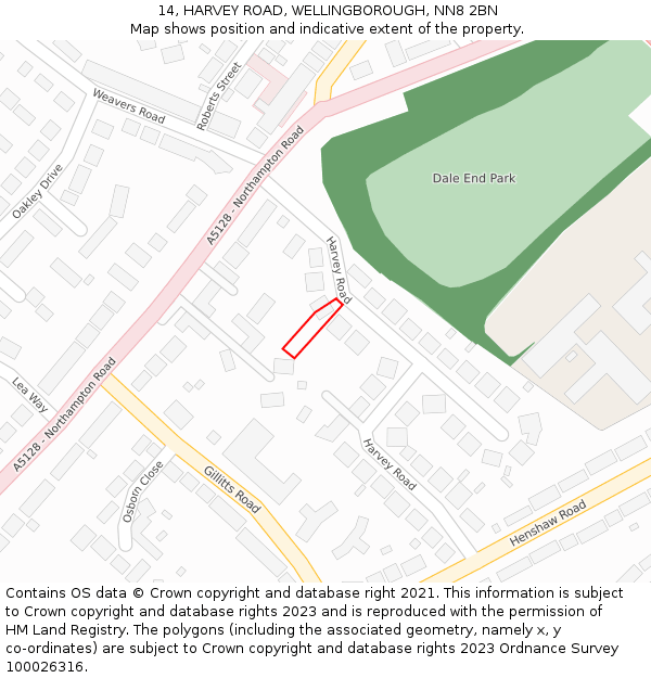 14, HARVEY ROAD, WELLINGBOROUGH, NN8 2BN: Location map and indicative extent of plot