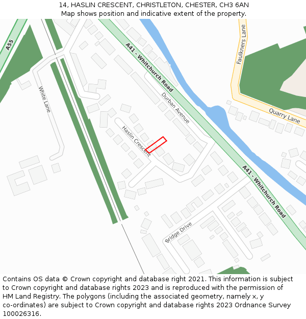 14, HASLIN CRESCENT, CHRISTLETON, CHESTER, CH3 6AN: Location map and indicative extent of plot