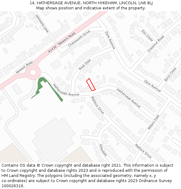 14, HATHERSAGE AVENUE, NORTH HYKEHAM, LINCOLN, LN6 8LJ: Location map and indicative extent of plot