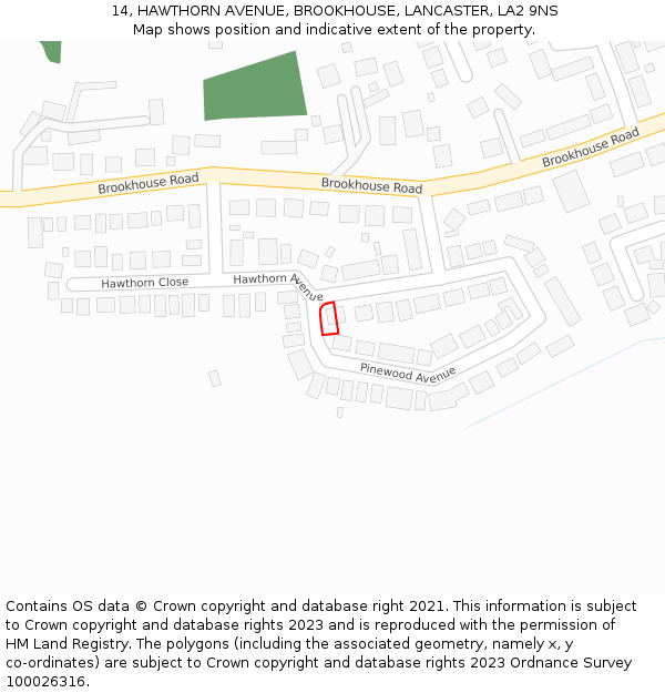 14, HAWTHORN AVENUE, BROOKHOUSE, LANCASTER, LA2 9NS: Location map and indicative extent of plot