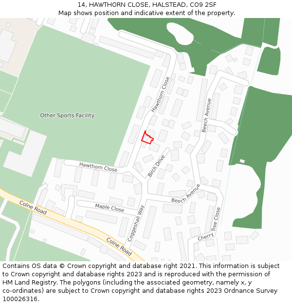 14, HAWTHORN CLOSE, HALSTEAD, CO9 2SF: Location map and indicative extent of plot