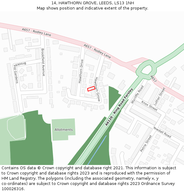 14, HAWTHORN GROVE, LEEDS, LS13 1NH: Location map and indicative extent of plot