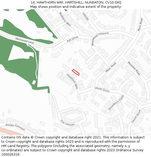 14, HAWTHORN WAY, HARTSHILL, NUNEATON, CV10 0XQ: Location map and indicative extent of plot