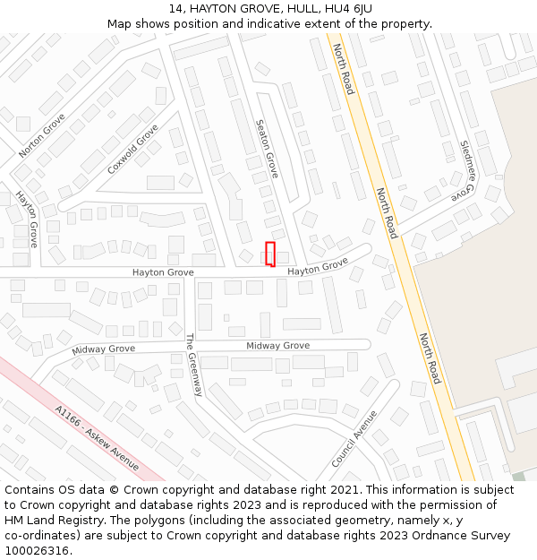 14, HAYTON GROVE, HULL, HU4 6JU: Location map and indicative extent of plot