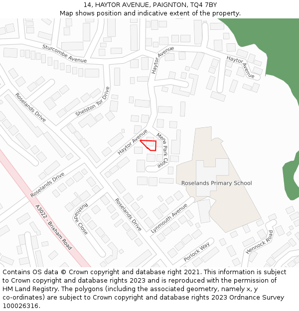 14, HAYTOR AVENUE, PAIGNTON, TQ4 7BY: Location map and indicative extent of plot