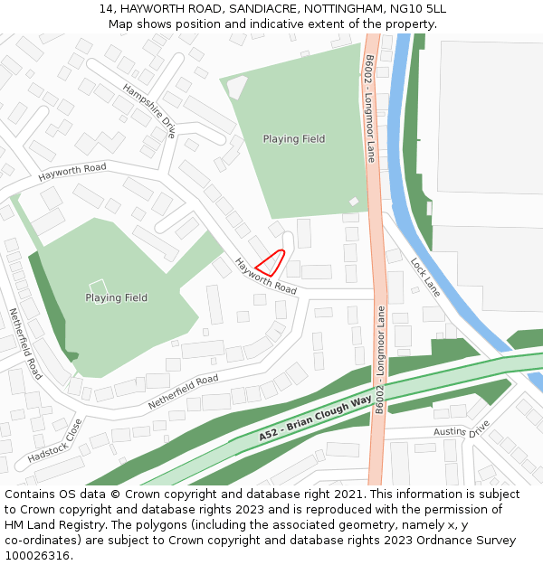 14, HAYWORTH ROAD, SANDIACRE, NOTTINGHAM, NG10 5LL: Location map and indicative extent of plot