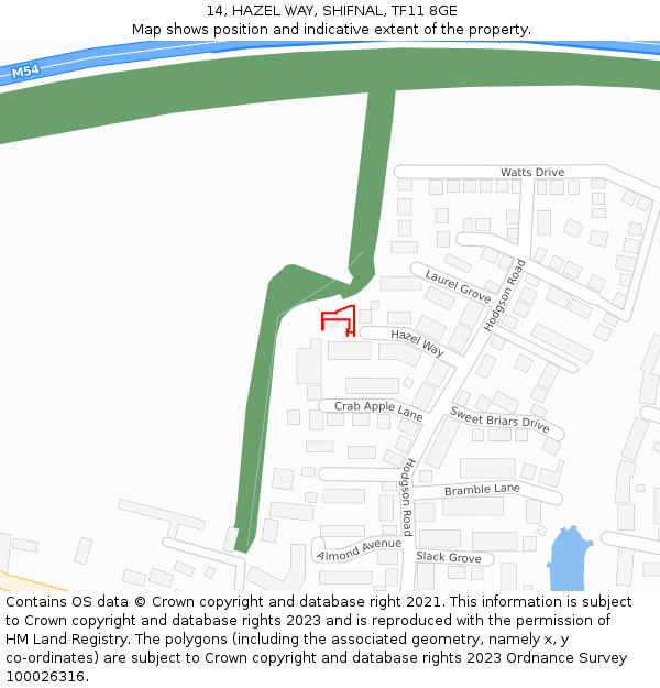 14, HAZEL WAY, SHIFNAL, TF11 8GE: Location map and indicative extent of plot