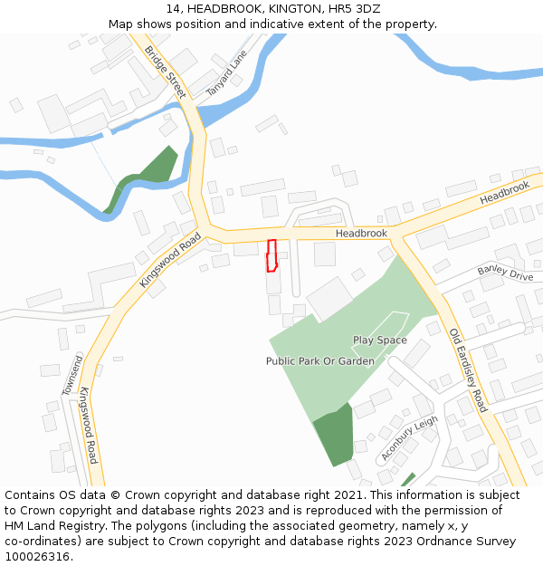 14, HEADBROOK, KINGTON, HR5 3DZ: Location map and indicative extent of plot