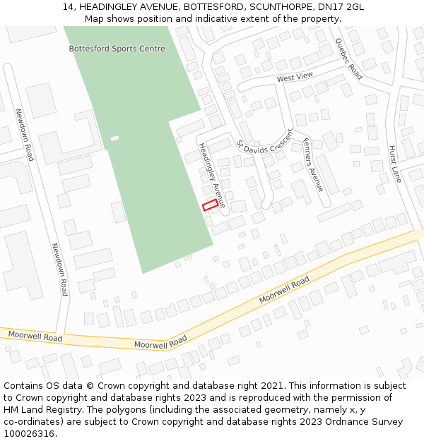 14, HEADINGLEY AVENUE, BOTTESFORD, SCUNTHORPE, DN17 2GL: Location map and indicative extent of plot