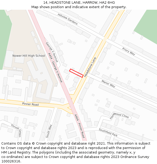 14, HEADSTONE LANE, HARROW, HA2 6HG: Location map and indicative extent of plot