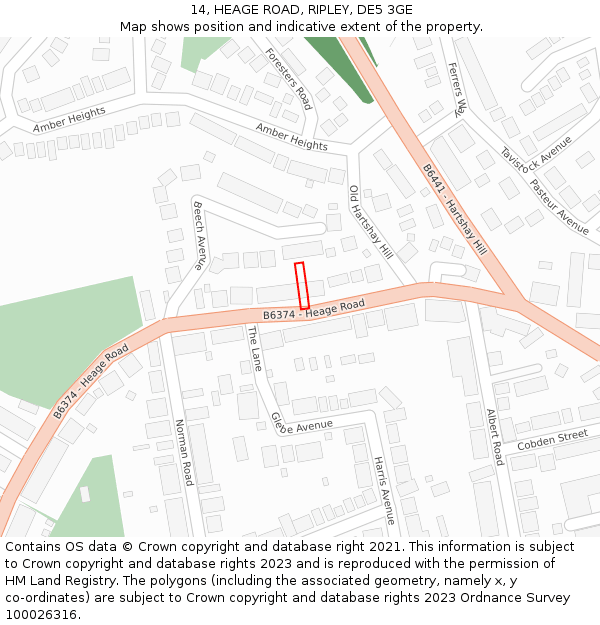 14, HEAGE ROAD, RIPLEY, DE5 3GE: Location map and indicative extent of plot