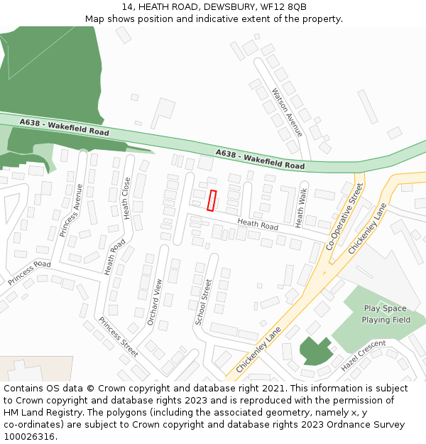 14, HEATH ROAD, DEWSBURY, WF12 8QB: Location map and indicative extent of plot