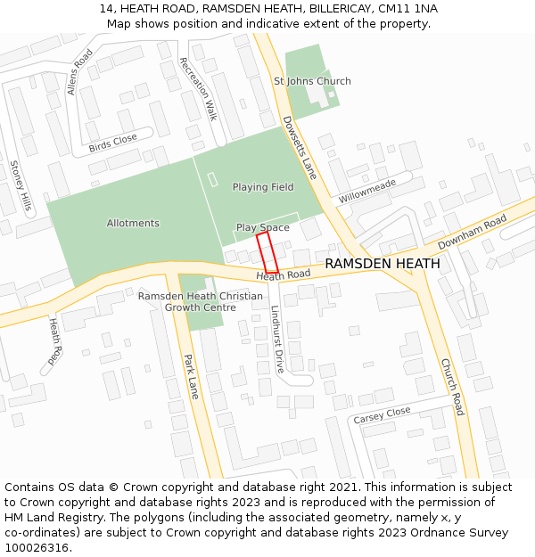 14, HEATH ROAD, RAMSDEN HEATH, BILLERICAY, CM11 1NA: Location map and indicative extent of plot