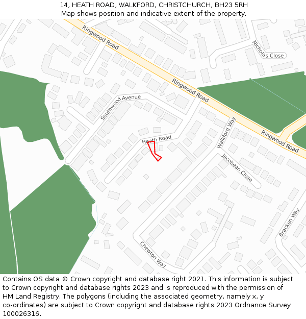 14, HEATH ROAD, WALKFORD, CHRISTCHURCH, BH23 5RH: Location map and indicative extent of plot