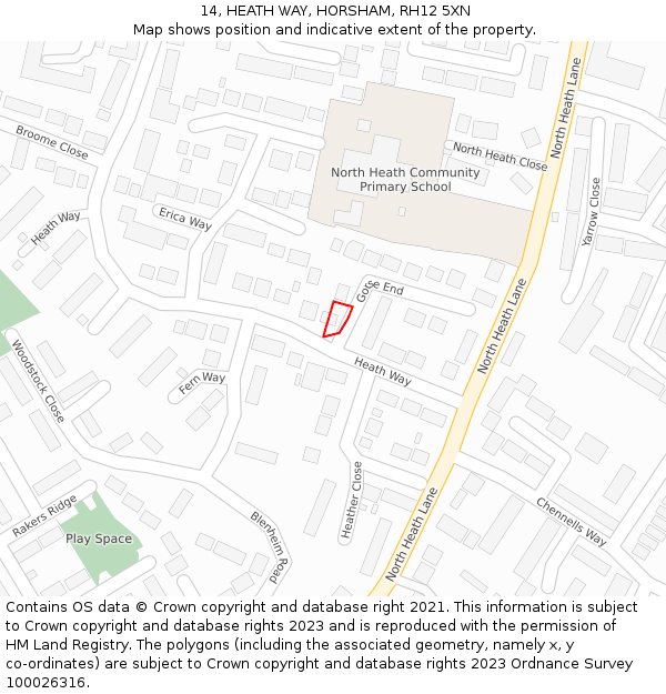 14, HEATH WAY, HORSHAM, RH12 5XN: Location map and indicative extent of plot